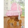 Moisés de Mimbre Teddy Bear Barnaba Rosa – Cesta Natural con Ropa de Cuna y Base de Madera