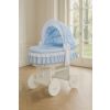 Cuna Moisés de Mimbre Bellamy con Capota Ajustable – Blanca con Ropa Azul y Base con Ruedas - imagen 2