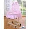 Cuna moisés de mimbre natural con dosel rosa Good Night – vista frontal