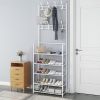 Mueble zapatero metálico blanco con percheros