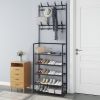 Mueble zapatero metálico negro con perchero