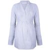 Camisa premamá de micro rayas azules y blancas, talla XL, cómoda y elegante para futuras mamás.