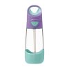Botella B.box de 450ml en color lila con diseño triangular y pajita