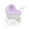 Wicker Doll Pushchair White With Lila Bedding And Soft Padding Stella