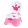 Detalle de la corona decorativa y los elementos musicales del orinal infantil rosa