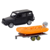 Coche Off-Road Negro con Remolque y Barco Naranja