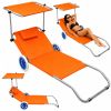 Tumbona Plegable Aluminio con Ruedas y Parasol Naranja