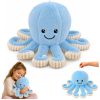 Pulpo de peluche azul con tentáculos elásticos y suave acabado