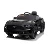 Coche eléctrico Ford Mustang GT negro 24V con ruedas EVA y puertas abatibles, vista lateral