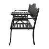 Banco de jardín negro con asiento de listones y reposabrazos