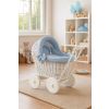 Wicker Doll Pushchair White With Bedding Dusty Blue And Soft Padding Stella