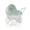 Wicker Doll Pushchair White With Sage Bedding And Soft Padding Stella