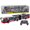 Autobús de ciudad teledirigido rojo y blanco de Lean toys junto a sus luces encendidas.