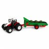Tractor de plástico rojo y blanco con acabado detallado