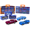 Juego de coches con resortes en maletín metálico, 16 piezas