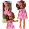 Muñeca con Vestido Rosa y Cabello Largo Marrón