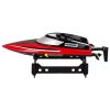 Lancha RC Lean Toys 32 cm roja, vista con soporte y accesorios
