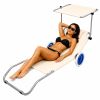 Tumbona de Playa Plegable con Ruedas y Dosel, Crema