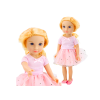 Muñeca con vestido de tul rosa y cabello rubio