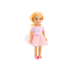 Muñeca con vestido de tul rosa y cabello rubio