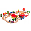 Set de Vías de Tren de Madera con Edificios y Árboles