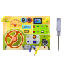 Tablero de madera educativo con elementos interactivos