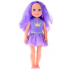 Muñeca con vestido y corona, cabello largo y morado 38cm