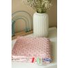 Detalle de la manta Minky 75x100 Flori Dusty Pink con textura suave y ribbons coloridos.