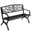 Banco de jardín de metal negro decorado para 2 plazas 127 cm