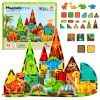 Bloques de construcción magnéticos de dinosaurios con colores vibrantes.