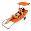Tumbona Plegable Aluminio con Ruedas y Parasol Naranja