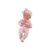 Muñeca con suéter a rayas, gorro y bufanda, rosa