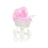 Carrito de muñeca My Sweet Baby de mimbre con ropa de cama rosa