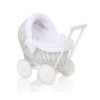 Wicker Doll Pushchair White With White Bedding And Soft Padding Stella