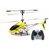 Vista lateral del helicóptero RC Syma S107G en color amarillo y su marco de metal.