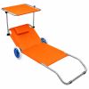 Tumbona Plegable Aluminio con Ruedas y Parasol Naranja