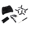 Avión de Combate RC Quadcopter en rojo, negro y azul, fabricado con materiales ligeros.