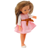 Muñeca de moda Lean Toys con ropa removible, vista con caja estética