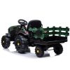 Tractor eléctrico infantil Lean Cars 155 cm verde, vista lateral con remolque