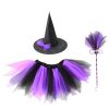 Disfraz de Bruja con Sombrero, Falda y Escoba Morado y Negro
