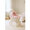 Wicker Doll Pushchair White With Pink Bedding And Soft Padding Stella