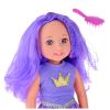 Muñeca con vestido y corona, cabello largo y morado 38cm