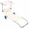 Tumbona de Playa Plegable con Ruedas y Dosel, Crema
