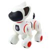 Perro robot blanco y naranja, juguete seguro y duradero.