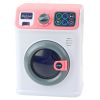 Lavadora de juguete en color blanco y rosa, hecha de plástico duradero.