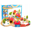Set de Vías de Tren de Madera con Edificios y Árboles
