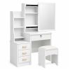 Mesa de vanity con almacenamiento eficiente y taburete suave