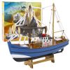 Modelo Decorativo de Barco de Pesca de Madera Azul 30x26cm