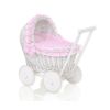 Carrito de muñecas de mimbre My Sweet Baby con ropa de cama rosa
