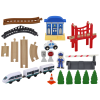 Juego de Vías de Tren de Madera con Accesorios y Puente